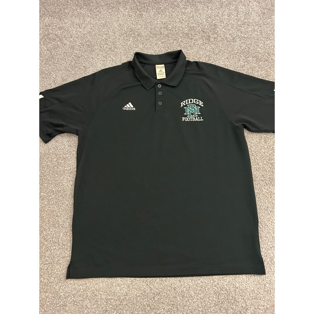 Adidas Polo Shirt Mens Large Black Excellent Ridge Football Embroidered Jersey
